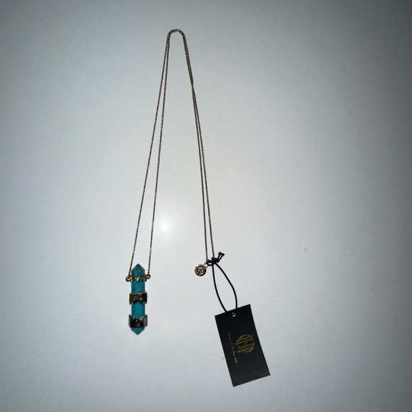 HOUSE OF HARLOW 1960 *Prana* turquoise quartz? crystal long chain boho necklace - Picture 5 of 5